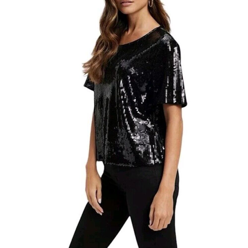 Good American Sequin Black‎ Party Tee Shirt Size 5 (2X) NWT MSRP $109